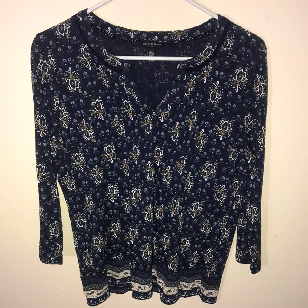 Lucky Brand Navy Boho Floral Top